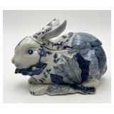 Vintage Blue & White Porcelain Rabbit Container