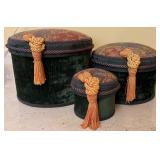 3 Vintage Decorative Tapestry Hat Boxes