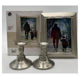 NEW Pewter Frame & 2 Vintage Pewter Candlesticks