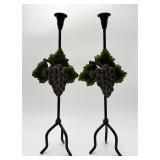 Tall Metal Candlesticks with Grape Design