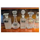 5 Decanters w/Silver Plated  Tags
