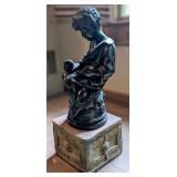 Child with Apple & Bowl Statue in Decorative Base