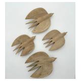 4 Hand Carved Wood Birds Wall Decor