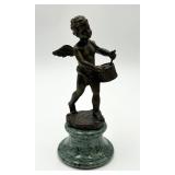 Signed Moreau Bronze Cherub With a Drum Sculpture