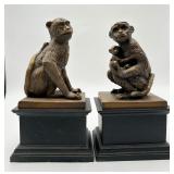Male Monkey & Female with Baby Sculpture Bookends