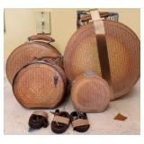 Set Of Vintage Woven & Leather Handle Cases
