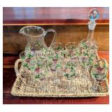 Vintage HP & Gilt Grape Goblets, Decanter, Pitcher
