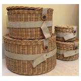 4 Vintage Woven Lidded Storage Baskets