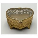 Vintage Gold Metal Filigree Trinket Box