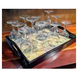 Wood Serving Tray with 12 Wine Glasses
