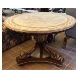 Vintage Round Table w/ Marble Top & Wood Base