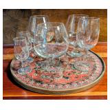 Handmade Robert M. Weiss Tray w/6 Bar Glasses