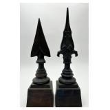 2 Metal Pedestaled Spearhead Decor Pieces