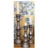 Set Of 3 Wooden Rustic Style Candlestick Holders