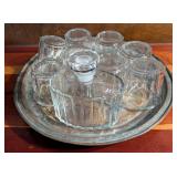 Vintage Metal Tray w/Decanter & Tumblers