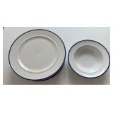 Striped Blue Dinner Plates/Serving Bowl
