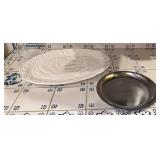 Ceramic White Turkey Platter, Silver Serving Tray