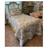 Very Nice Twin Bed w/ Rattan Headboard & Linens