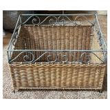 Antiqued Silver Metal & Wicker Magazine Rack