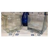 Square Glass Planter, Blue Decorative Bottle