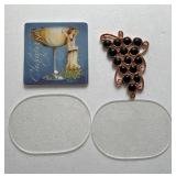 Grape Glass, 2 Clear, Lady w/Glass Trivets