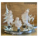 3 Glass Ice Skating Snowmen & Winter Decor