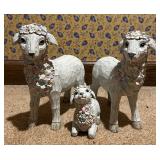 3 Hand Carved Wooden Sheep Decor