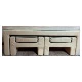 Tan Glass Top Table With Nesting Stools