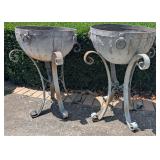 2 Iron Pedestal Planters 19" across x 30" tall