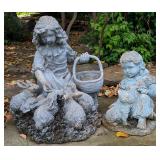 2 Children w/Animals Garden Statues