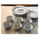 Henriot Quimper Blue/Green Rooster Dinner Set