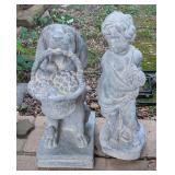 2 Garden Statues: Dog & Boy w/Fruit 20"