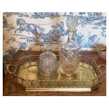 2 Glass Decanters & Brass Tray