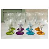 8 Iced Tea/Water Glasses w/ Colored Bases 7"