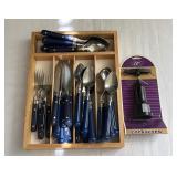 Silverware in Wooden Rack, Corkscrew