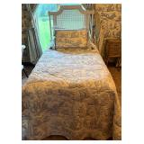 Very Nice Twin Bed w/ Rattan Headboard & Linens