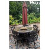 Large Tile Top Patio Table w/Lazy Susan & Umbrella