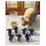 Fish Napkin Holders, Candleholder, Paper Mache Pig