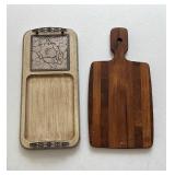 Silver/Wooden Gray Snack Tray & Wood Cutting Board