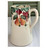 Hand Painted Green/Floral/Fruit Pitcher 8 1/2"