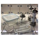 Honey Jar, Shakers, Butter Dish, Glass Dish w/lid