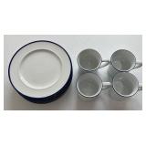 Everyday White Blue Striped Salad Plates and Cups