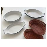 Blue Striped Casserole Dish / Au Gratin Dishes