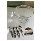 Crackle Rim Clear Glass Center Piece, Corkscrew
