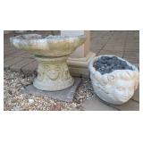 Small Birdbath & Figural Planter full of Stones