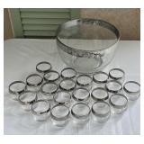 Silver Rim/Clear Wedding Punch Bowl w/Glasses