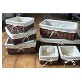 7 Wicker Lined Nesting Storage Baskets