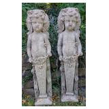 Pair of Concrete Cherub Wall Hangers 30"