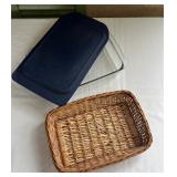 Pyrex Casserole Dish w/Lid, Bread Wicker Basket
