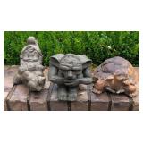 3 Garden Statues: Tortoise, Gnome, Gargoyle